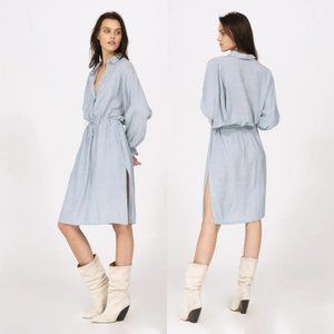 Iro Markala Shirt Dress Sz 42 Blue and White Stripes Side Slit Button-Up